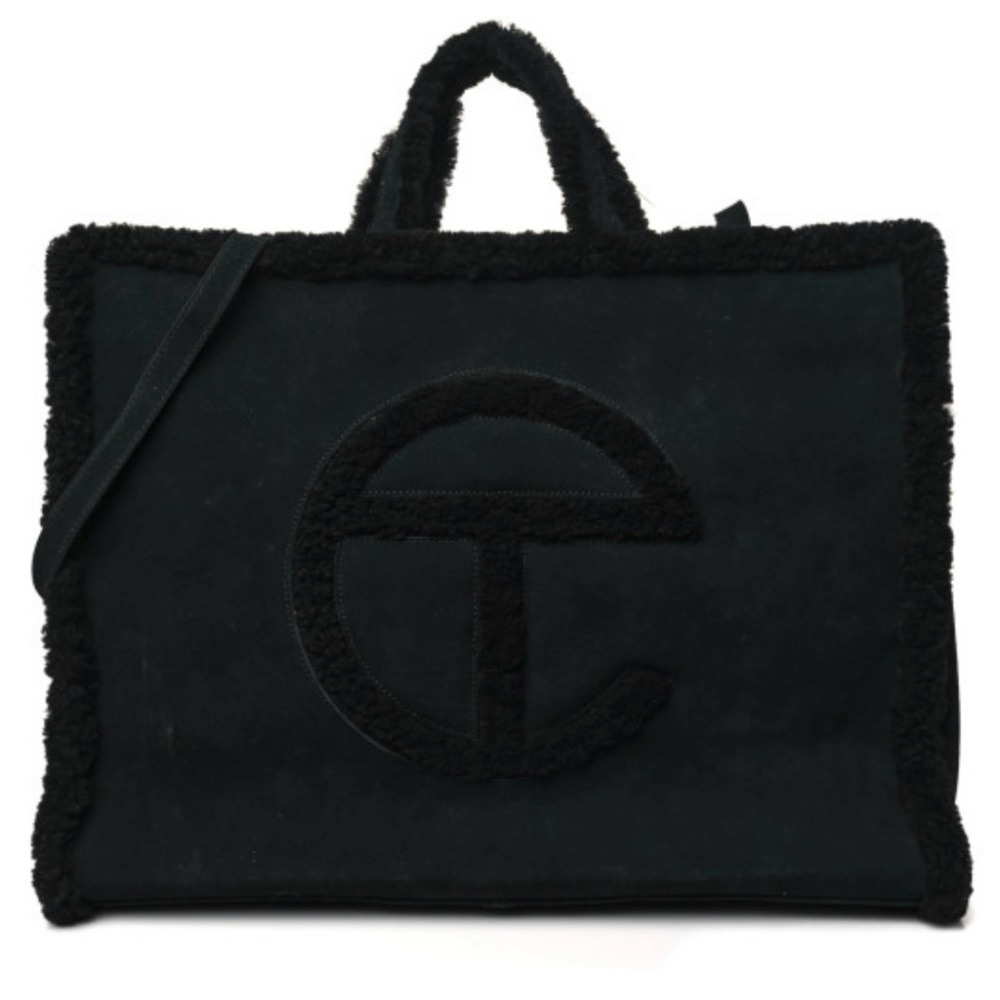 Telfar Black Suede Shearling Trim Tote